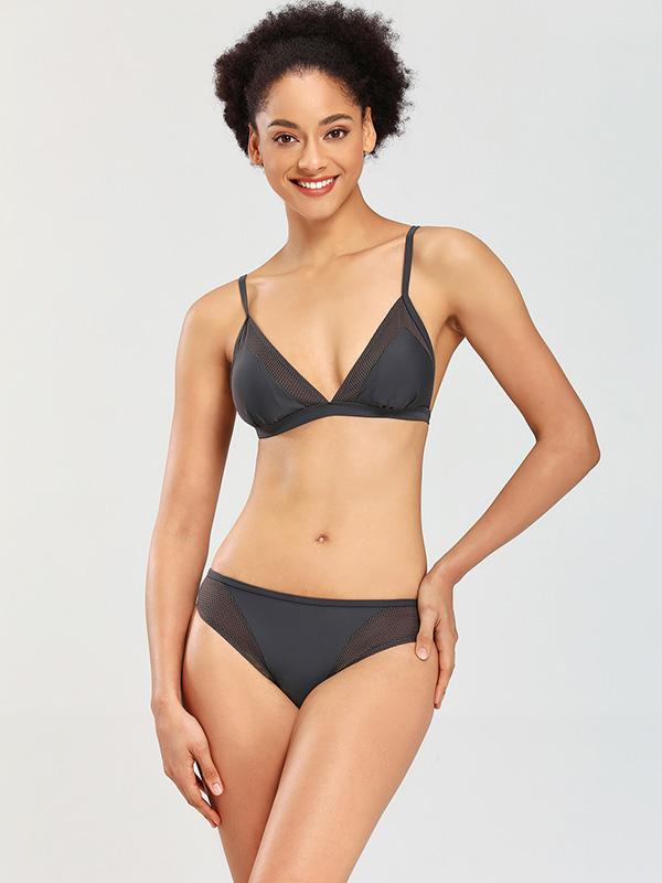 Solid Color Split-Joint Split Bikini Swimsuit