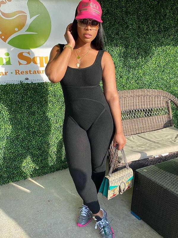 Sexy Solid Wrap Sleeveless Yoga Jumpsuits