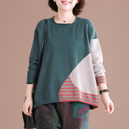 Buykud Multi-color Stitching Casual Pullover Autumn Sweater