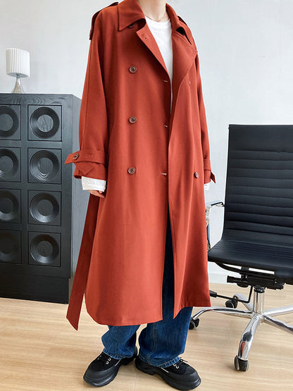 Chic Solid Color Buttoned Tied Notched Collar Long Sleeves Trench Coat