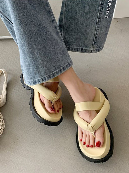 Stylish Yellow&Black Flip Flops Flatform Slippers