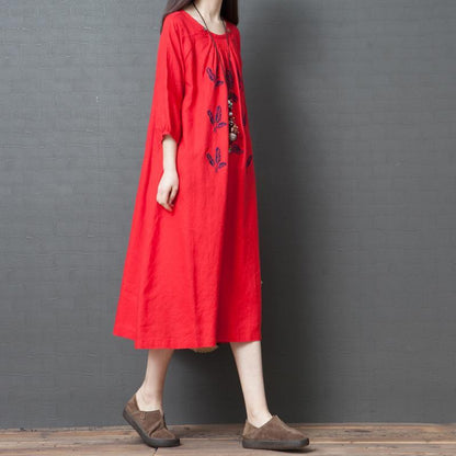 Casual Womens Vintage Linen Half Sleeve Dress