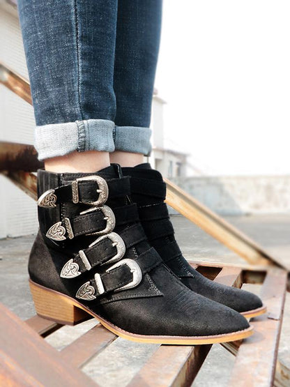 Vintage Buckle Embossed Booties