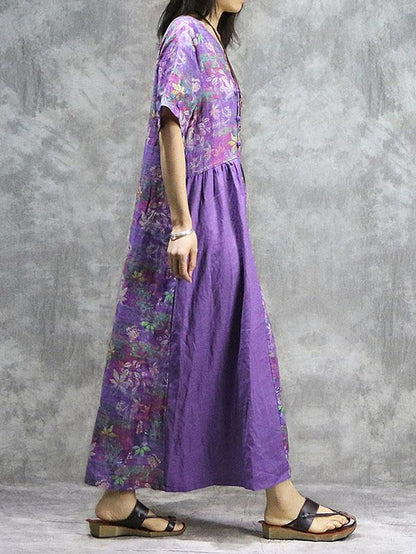 National Ramie Cotton Split-joint Long Dress