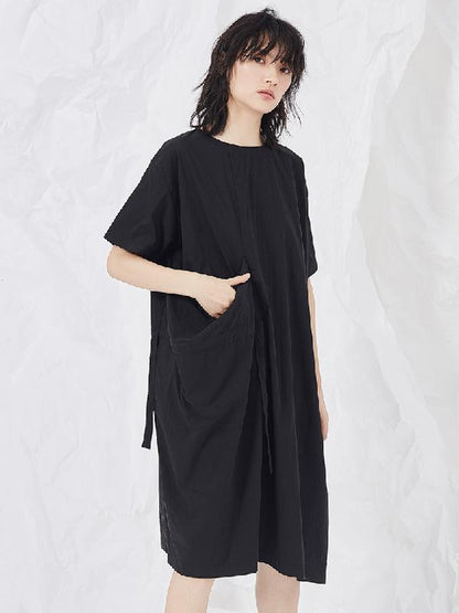 Simple Black Lace-up Split-joint Short Dress