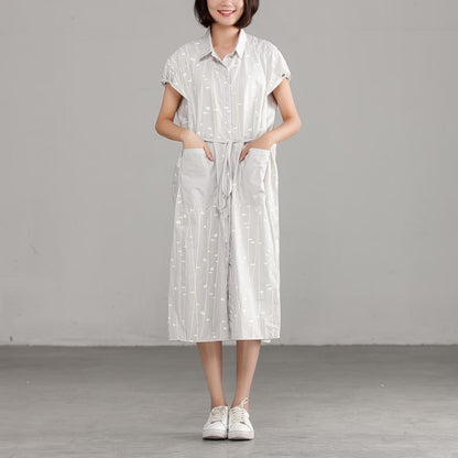 Cotton Polo Collar Light Gray Short Sleeve Dress
