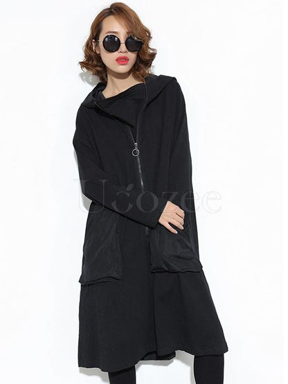 Loose Zipper Split-joint Hoodie Shirt Dress