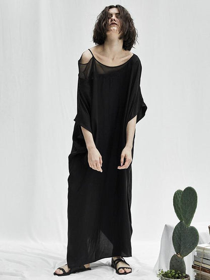 Urban Black Split-joint See-through Long Dress