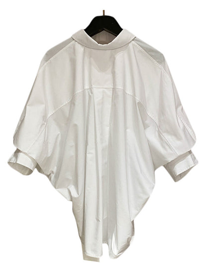 Original Solid Color Lapel Batwing Sleeve Blouse Tops