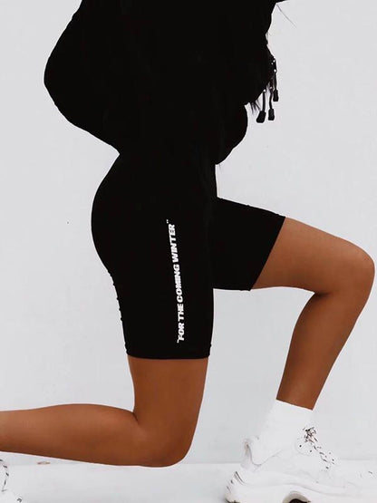 Letter Printed Elastic Sport Shorts