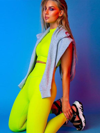 Sleeveless Tanks And Wide Wasitband Leggings Yoga Suits