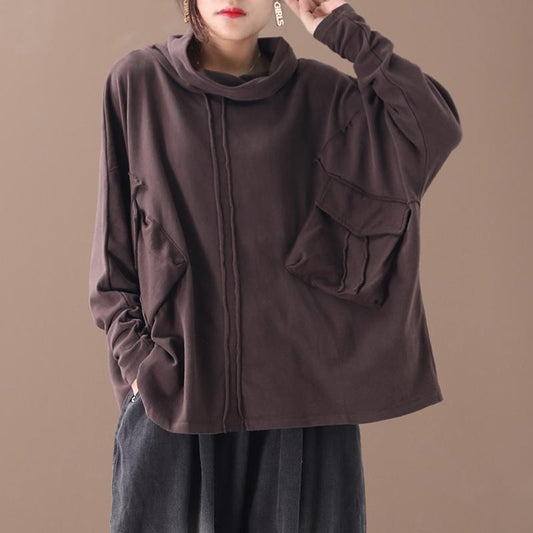Buykud Casual Irregular Pure Color Turtleneck Blouse