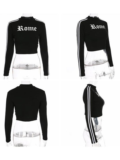 Long Sleeve Contrast Trim Casual Tees
