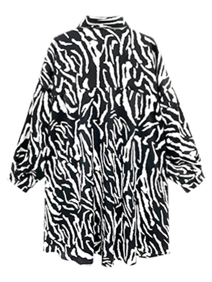 Stylish Printed Buttoned Batwing Sleeve Lapel Blouse Tops