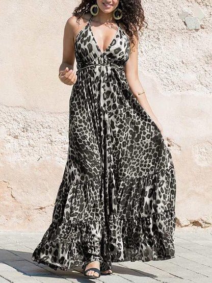 Leopard Halterneck Backless Dress