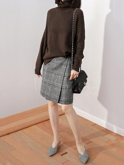 Loose High-neck High-low Solid Casual Sweater