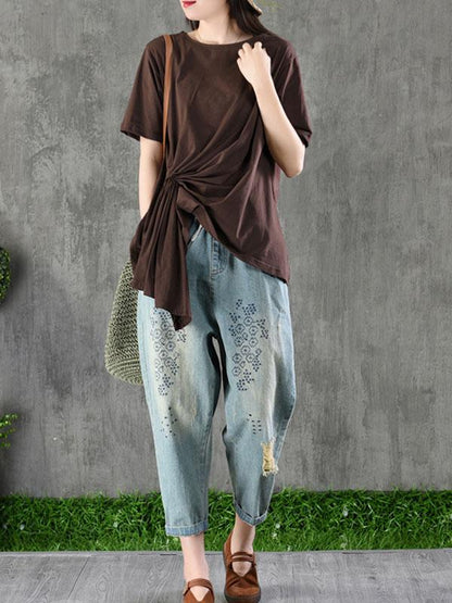 Cotton Asymmetric Solid T-Shirt
