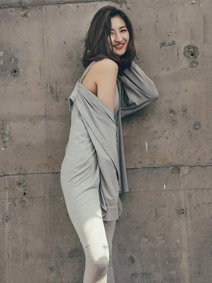Leisure Solid Lapel Shirt Dress Pajama