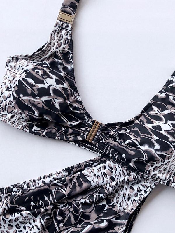 Floral-Print Triangle Split Bikini Swimsuit