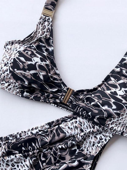 Floral-Print Triangle Split Bikini Swimsuit