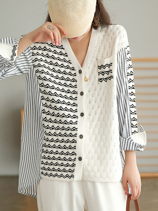 Original Asymmetric Buttoned Split-Joint Hollow V-Neck Long Sleeves Cardigans