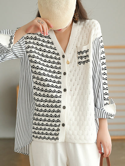 Original Asymmetric Buttoned Split-Joint Hollow V-Neck Long Sleeves Cardigans