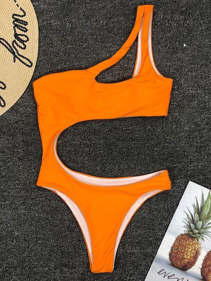 Sexy Cropped Solid One-piece Swimwear