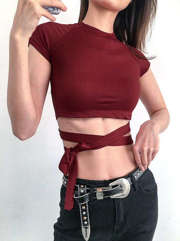 Sexy Backless Cross Strap T-Shirt