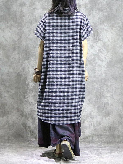 Cropped Plaid Fashion Ramie Cotton Shirt Top