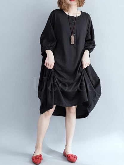 Loose Solid Retro Hemline Midi Dress