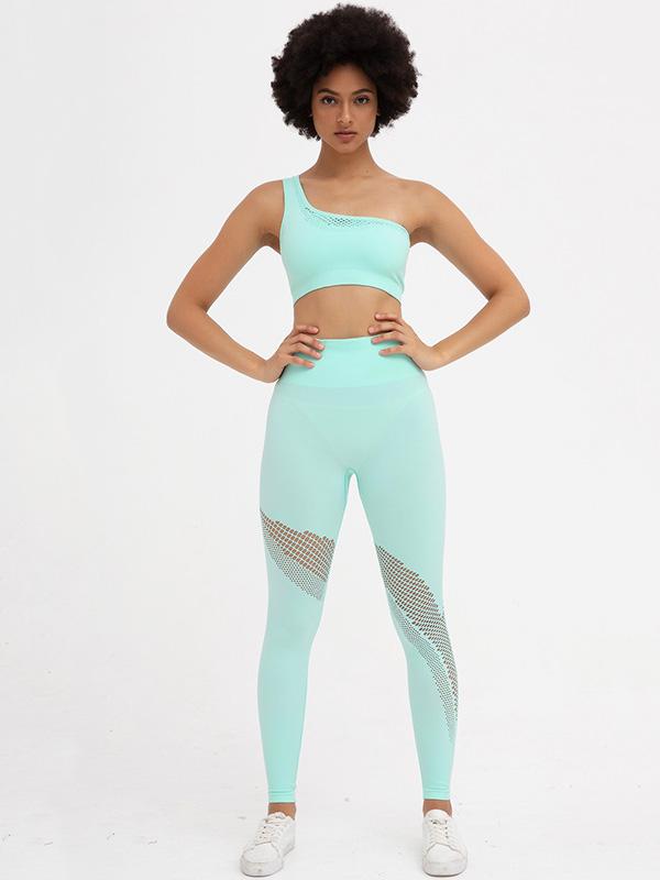 Fashion Hollow Solid One-Shoulder Yoga Suits