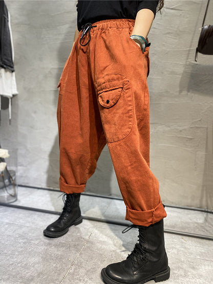 Casual Solid Color With Pockets Drawstring Harem Pants
