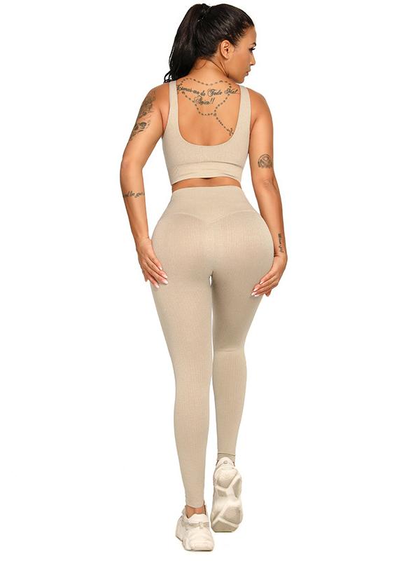 Solid Color High-Waisted Wrap Bra&Leggings Yoga Suits