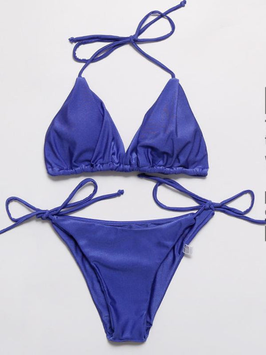 Solid Ruffled Bandage Bikinis Swimwear