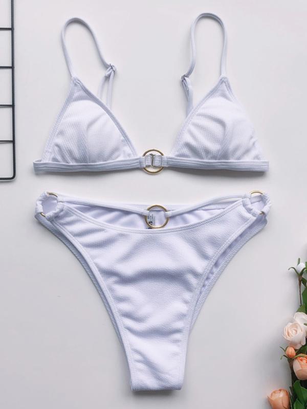 Solid Color Bandage Triangles Split Bikini Swimsuit