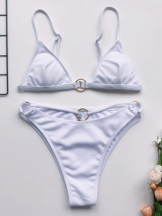 Solid Color Bandage Triangles Split Bikini Swimsuit