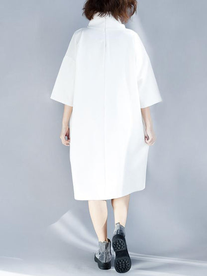 Solid Loose High-neck Half Sleeves Dress