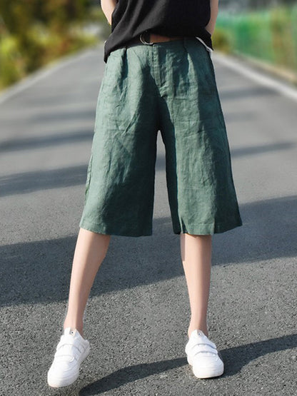 Casual Cotton Blend Solid Column Wide Leg Shorts
