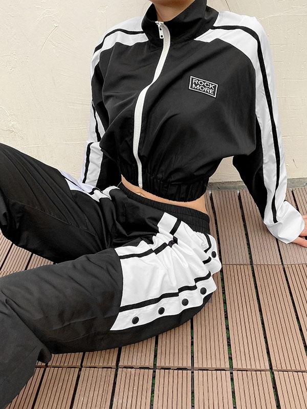 Fashion Color-Block Haren Pants Sports Suits