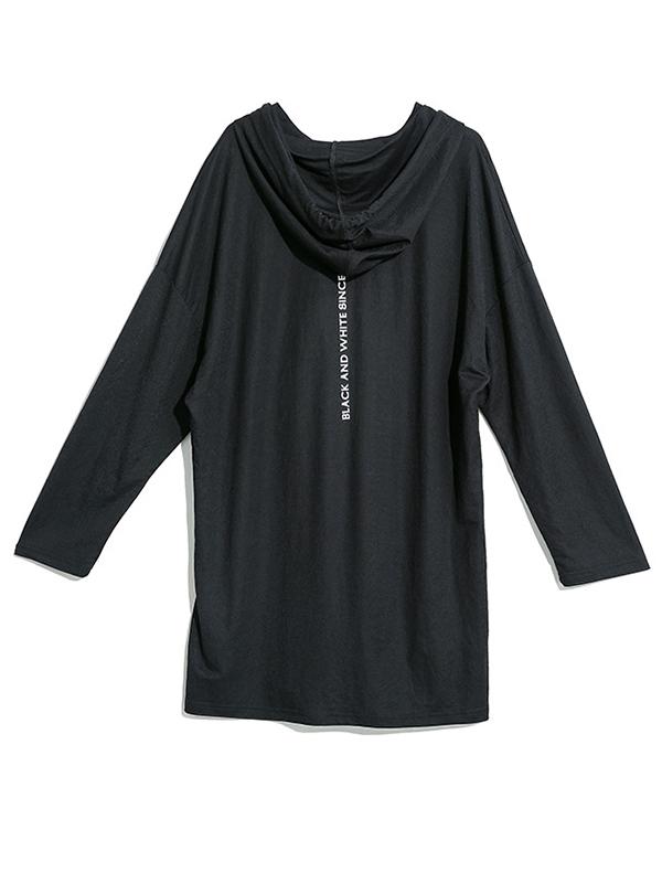 Loose Printed Black Hoodie