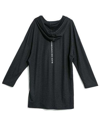 Loose Printed Black Hoodie