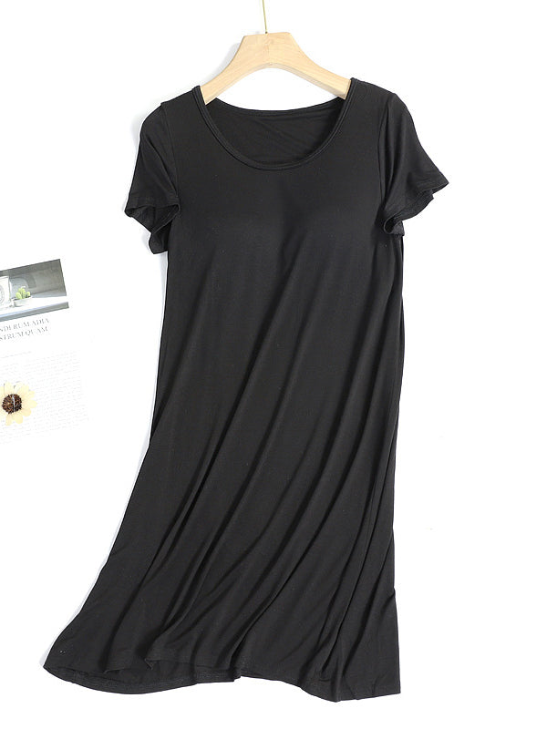Comfortable 5 Colors Round-Neck Short Sleeves Pajama Dress