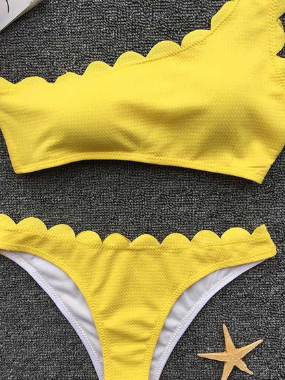 One Shoulder Scalloped Bikini Swimsuit