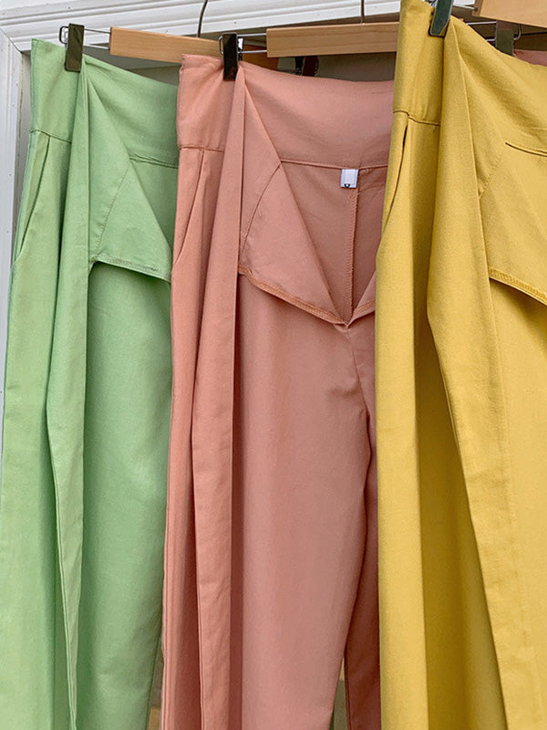 Simple 9 Colors Ramie Cotton Tied High-Waisted Pants