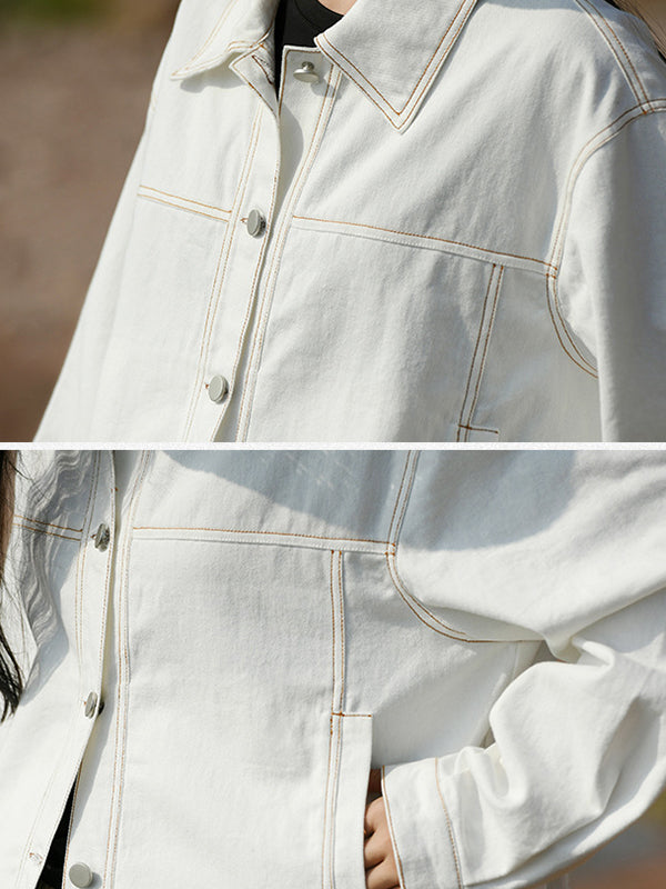 Casual Loose Long Sleeves Buttoned Solid Color Lapel Collar Jackets&Coats