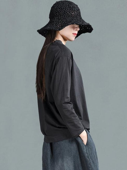 Ramie Cotton Solid Simple Shirt Top