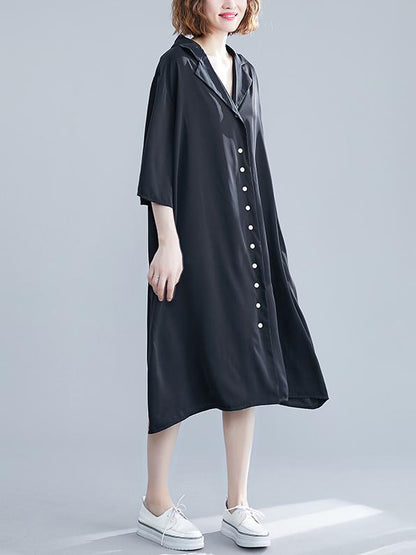 Green&Black Loose Lapel Half Sleeves Dress