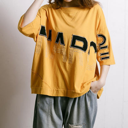 Embroidered And Half-Applique Letters T-Shirt