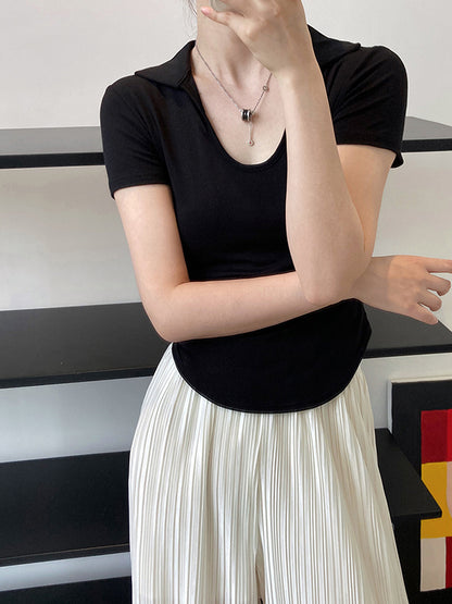 Simple Casual Solid Color U-Neck T-Shirt Top