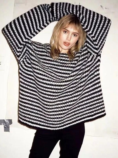 Fashion Striped Long Sleeves Knitting Loose Sweater Tops